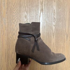Suede Ankle Boot with Wrap Detail - Taupe